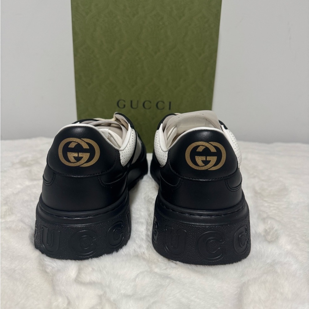 Gucci Men’s Black & White Platform Leather Sneakers - Picture 3 of 8